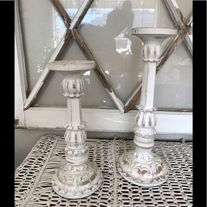 Pier 1 Wood Pillar Candleholder Set